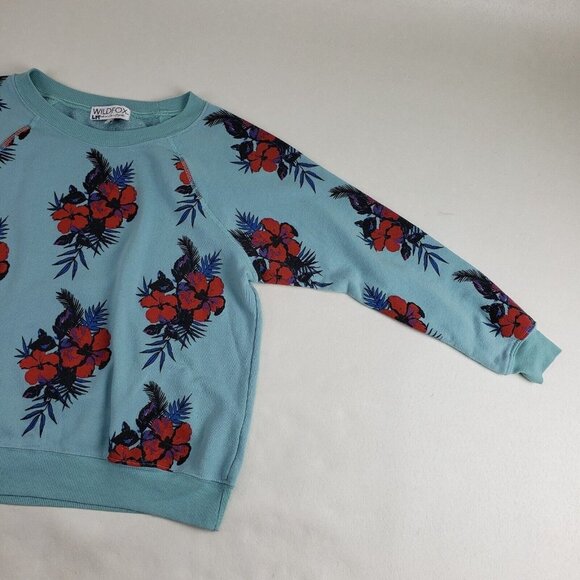 Wildfox Hibiscus Dreams Floral Sweatshirt Womens XS Turquoise Tropical Pullover - Picture 3 of 9